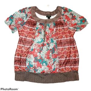 Lane Bryant Plus Size Short Sleeve Wide Waist Band Wide Neck Blouse 461